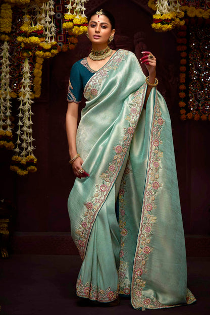 Sky Blue Colour Banarasi Kanjivram Designer Saree