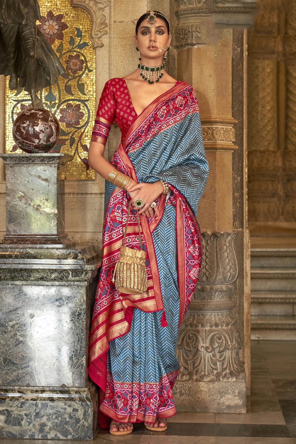 Sky Blue Colour Banarasi Silk Saree