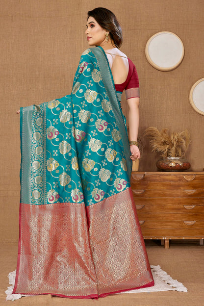 Sky Blue Colour Banarasi Silk Saree