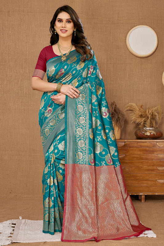 Sky Blue Colour Banarasi Silk Saree