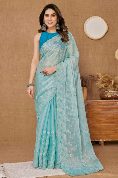 Sky Blue Colour Burberry Saree