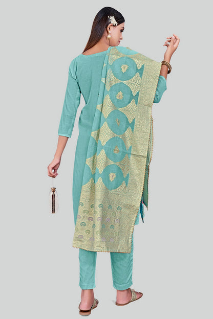 Sky Blue Colour Chanderi Silk Pant Style Suit