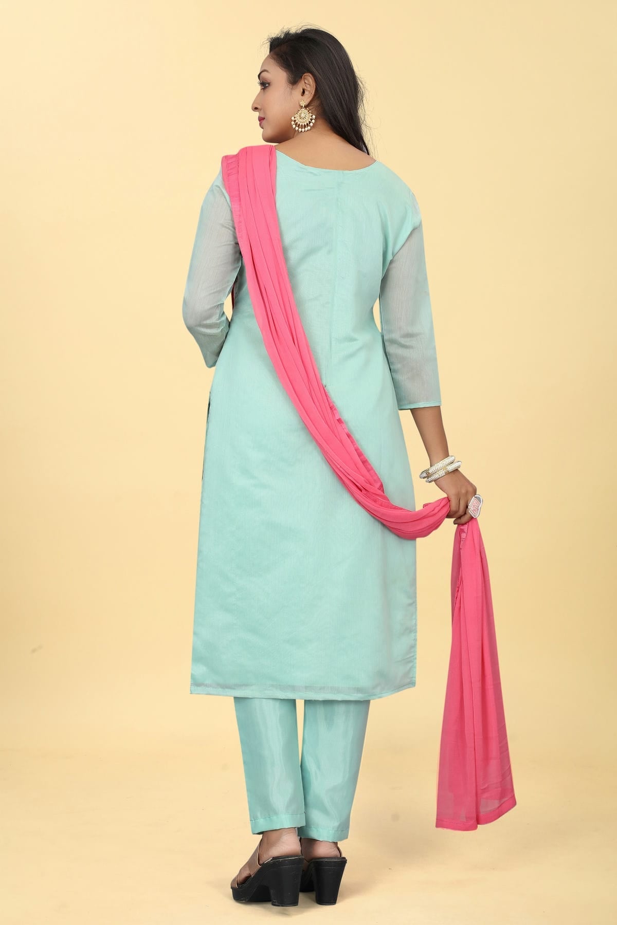 Sky Blue Colour Chanderi Silk Pant Style Suit