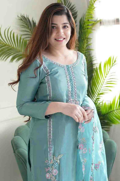 Sky Blue Colour Chinon Stitched Pakistani Suit VSSS1140726