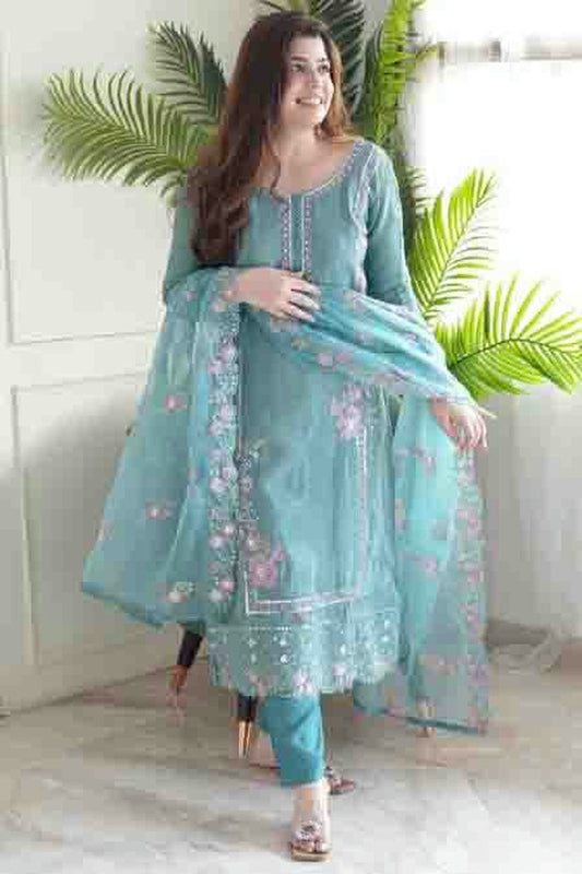 Sky Blue Colour Chinon Stitched Pakistani Suit VSSS1140726