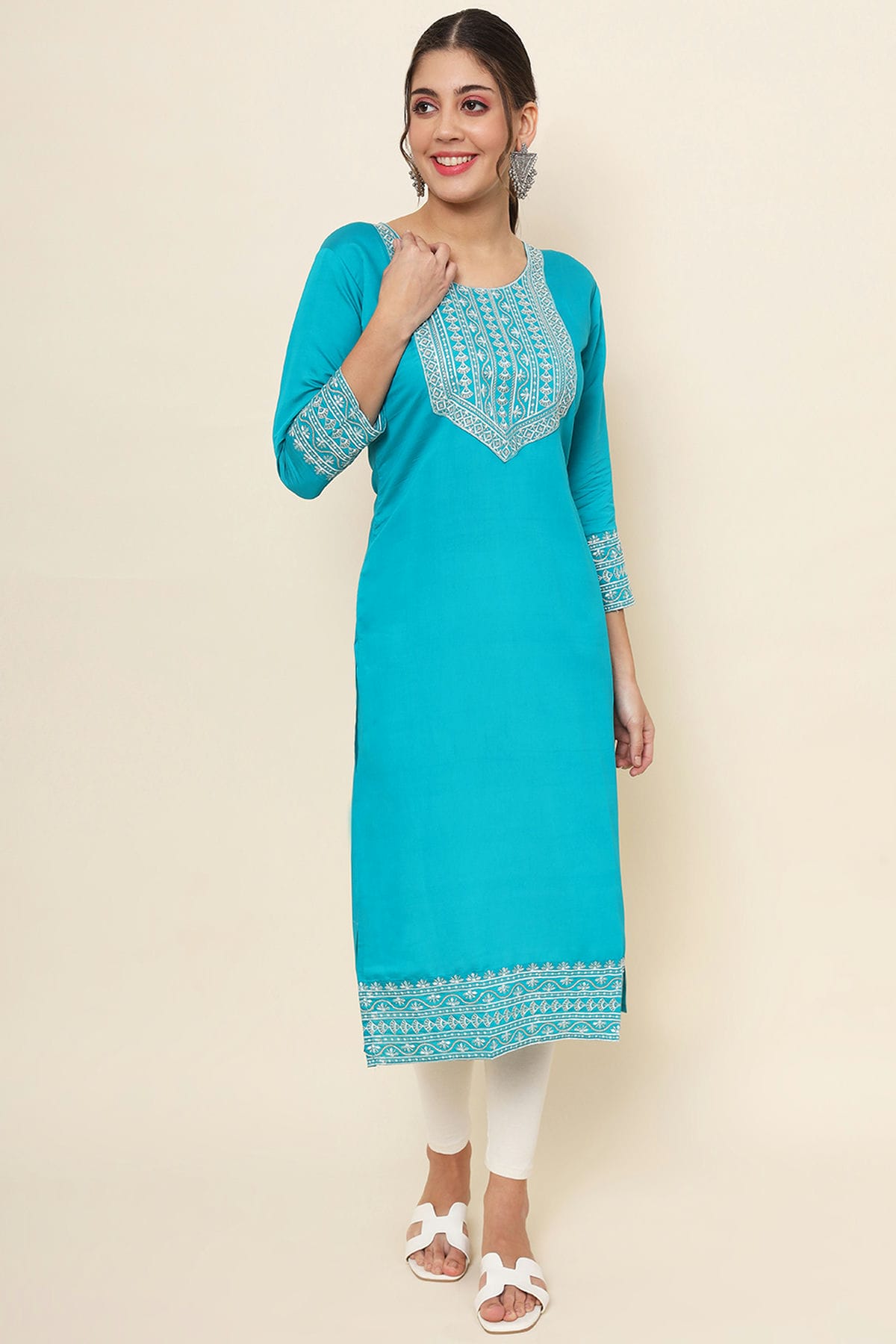 Sky Blue Colour Cotton Kurti