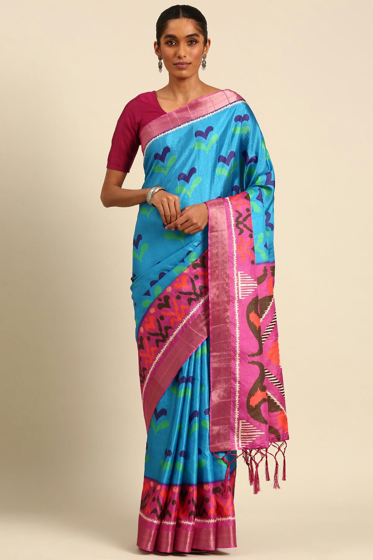 Sky Blue Colour Cotton Printed Saree