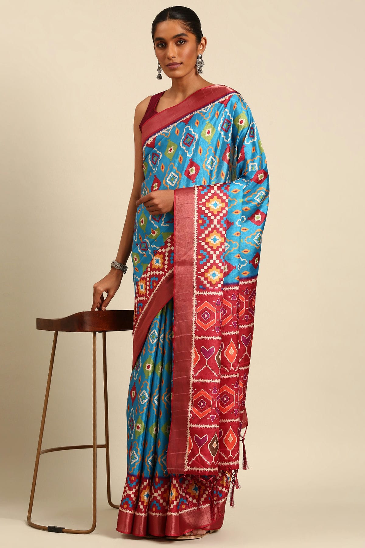 Sky Blue Colour Cotton Printed Saree