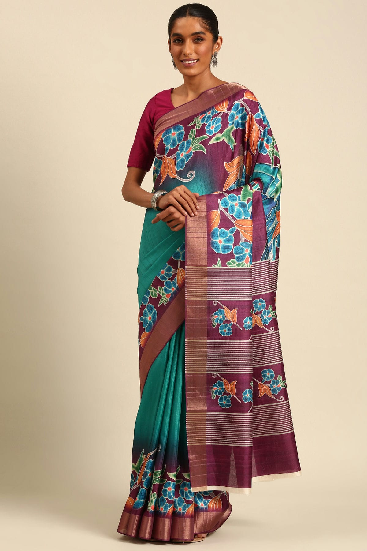 Sky Blue Colour Cotton Printed Saree