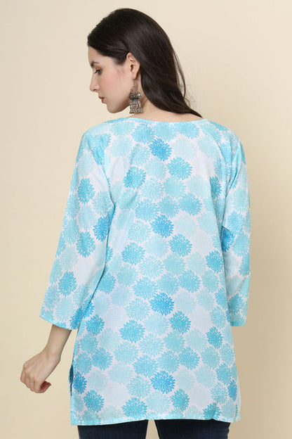 Sky Blue Colour Cotton Printed Work Readymade Top