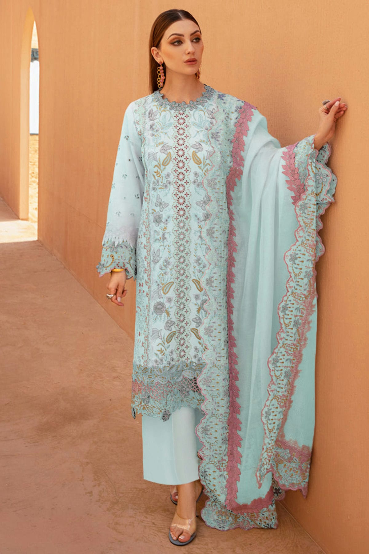 Sky Blue Colour Cotton Semi Stitched Pakistani Suit