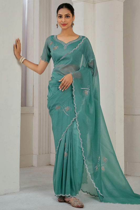 Sky Blue Colour Crush Silk Designer Saree