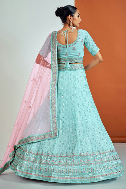 Sky Blue Colour Embroidery Georgette Lehenga Choli