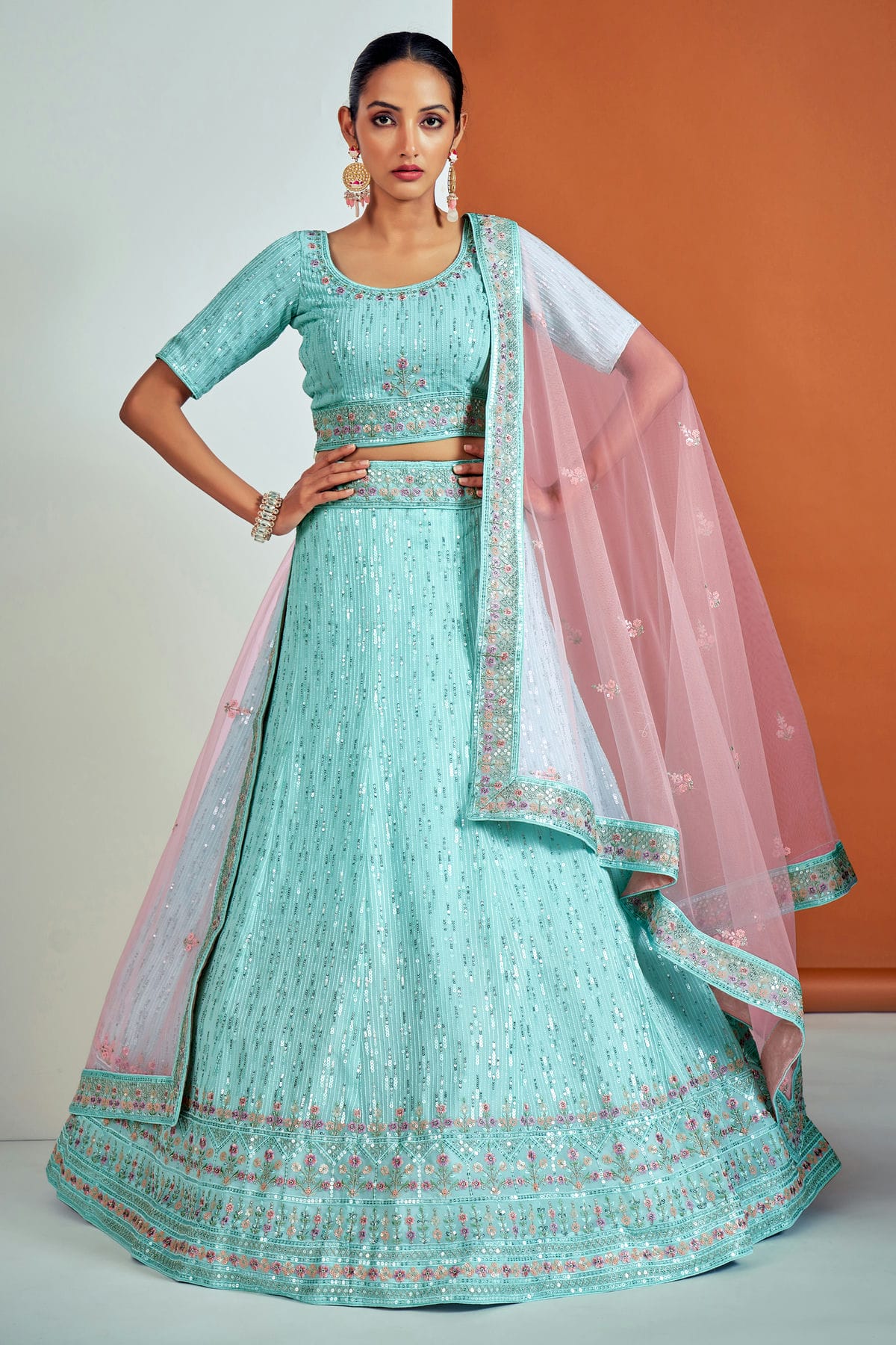 Sky Blue Colour Embroidery Georgette Lehenga Choli