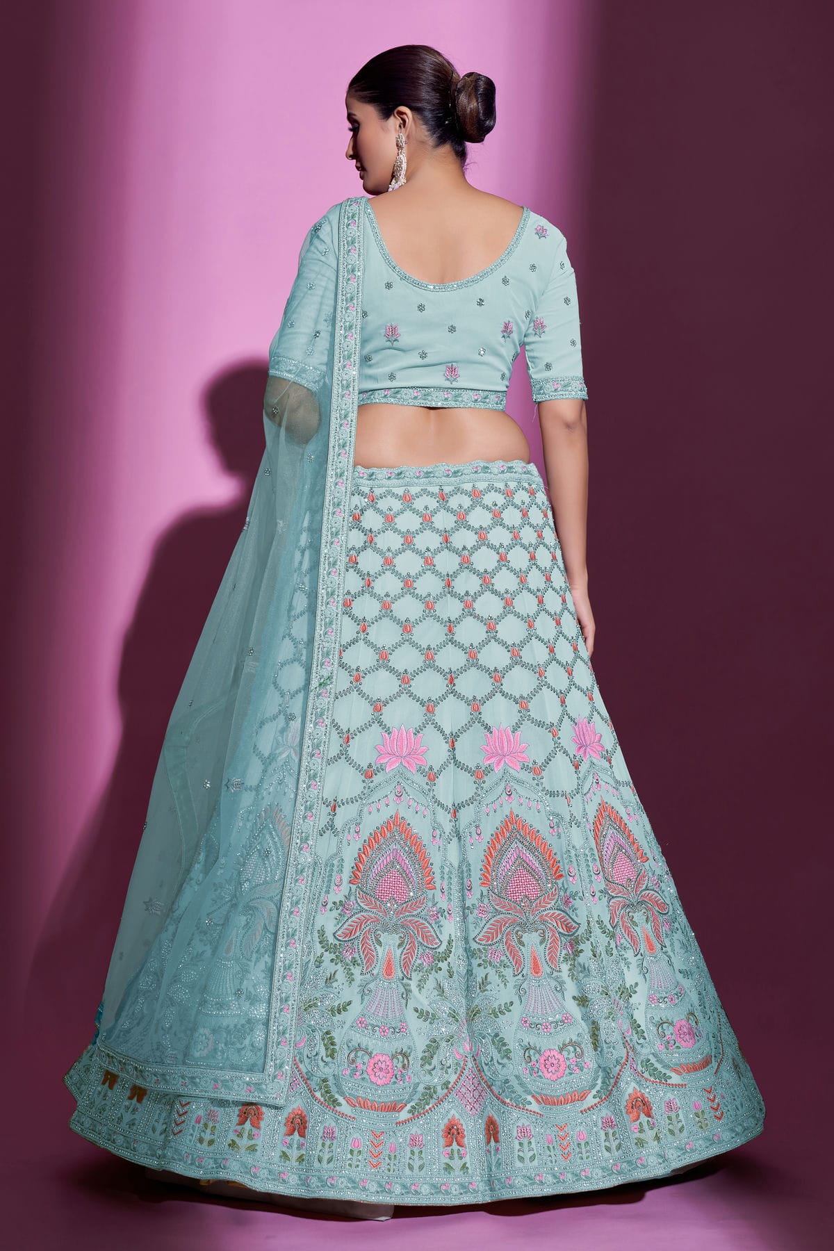 Sky Blue Colour Embroidery Georgette Lehenga Choli