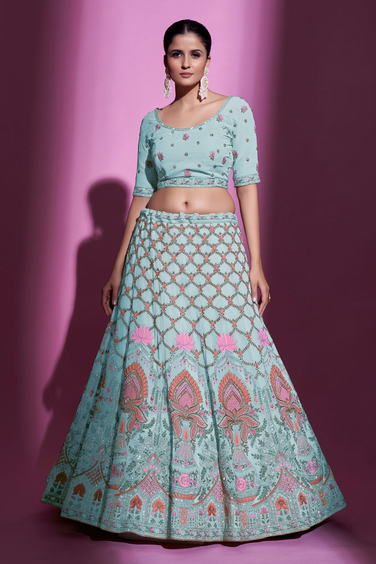 Sky Blue Colour Embroidery Georgette Lehenga Choli