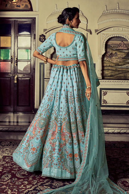 Sky Blue Colour Embroidery Georgette Lehenga Choli