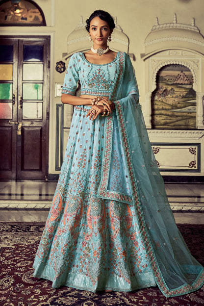 Sky Blue Colour Embroidery Georgette Lehenga Choli