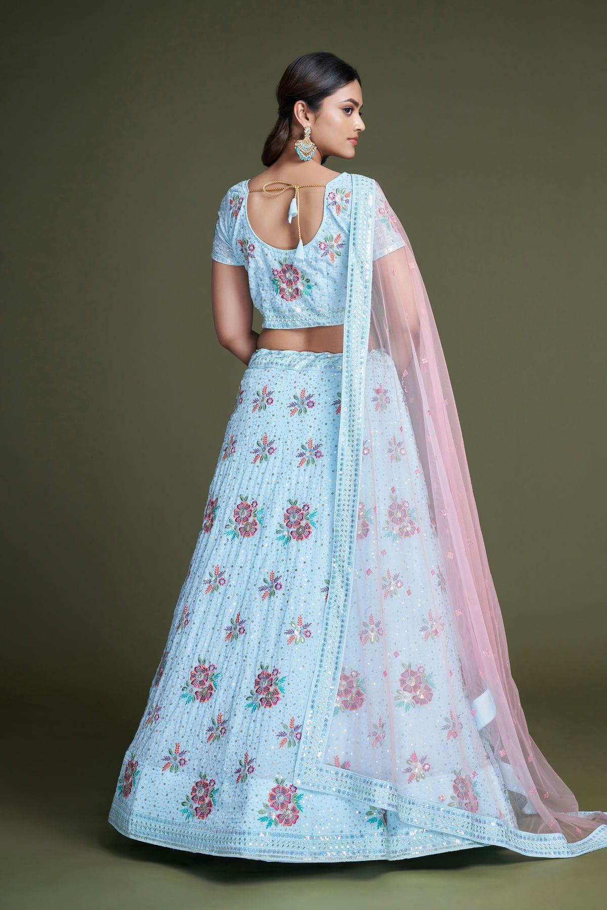 Sky Blue Colour Embroidery Georgette Lehenga Choli