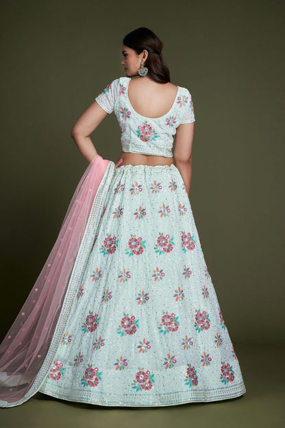 Sky Blue Colour Embroidery Georgette Lehenga Choli