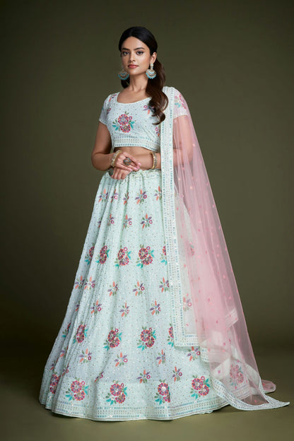 Sky Blue Colour Embroidery Georgette Lehenga Choli