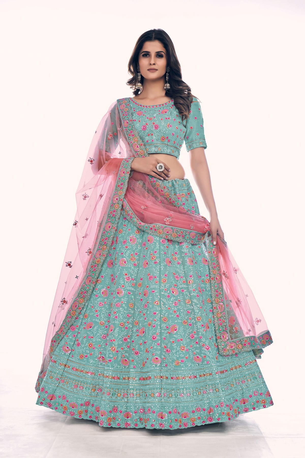 Sky Blue Colour Embroidery Gota Silk Lehenga Choli