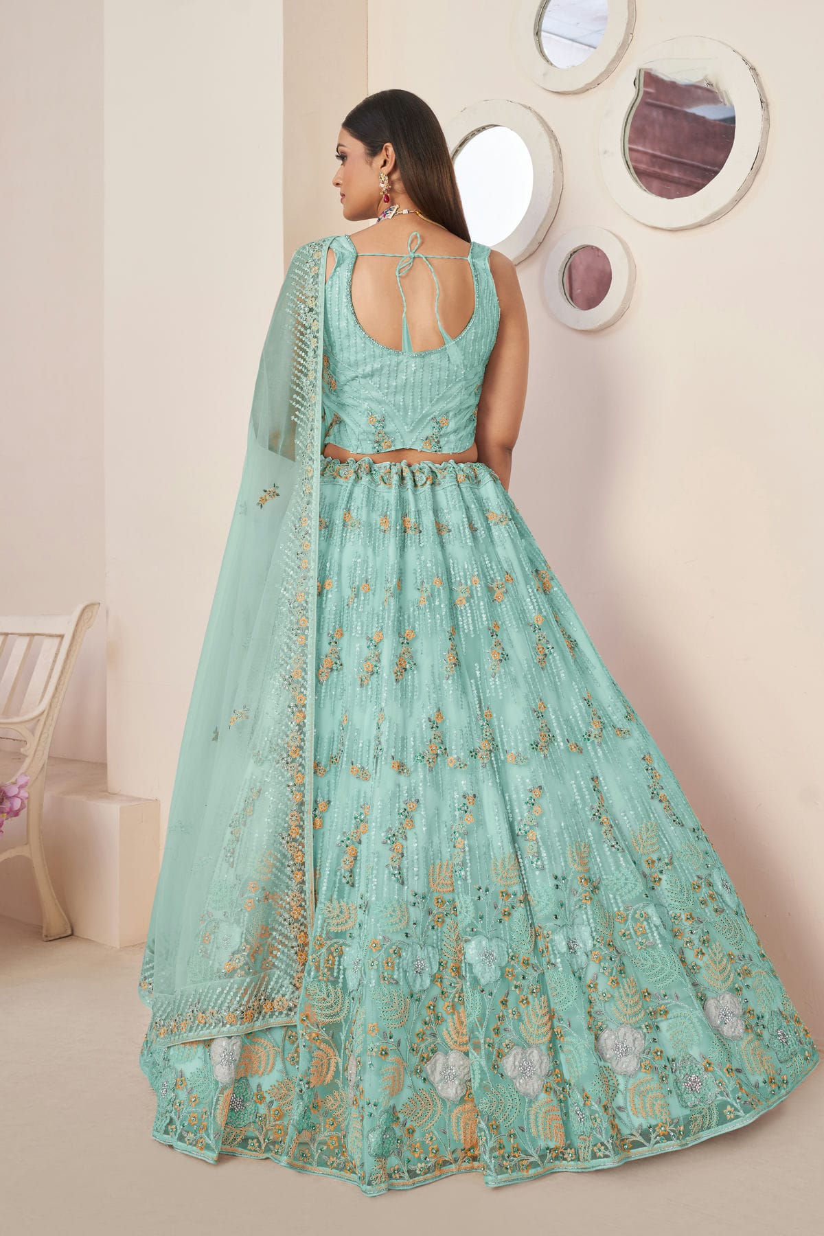 Sky Blue Colour Embroidery Net Lehenga Choli