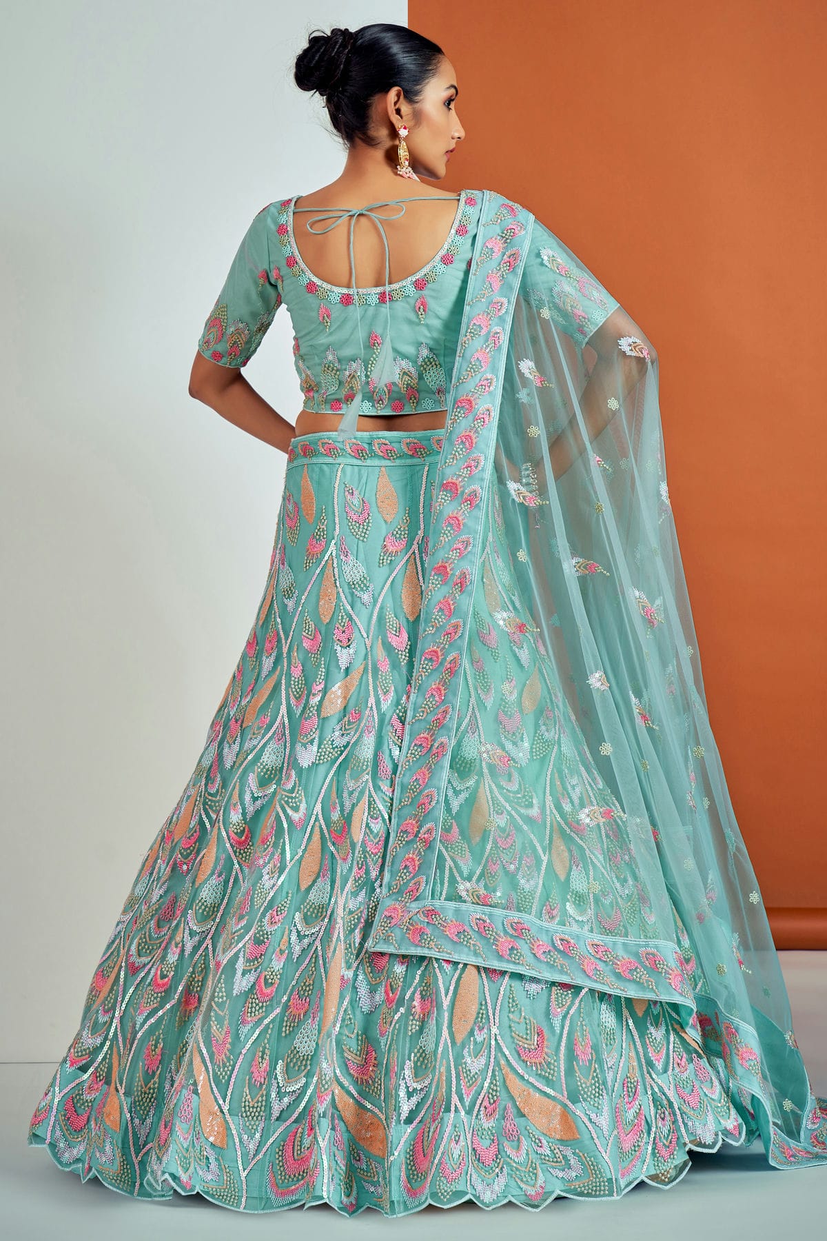 Sky Blue Colour Embroidery Soft Net Lehenga Choli