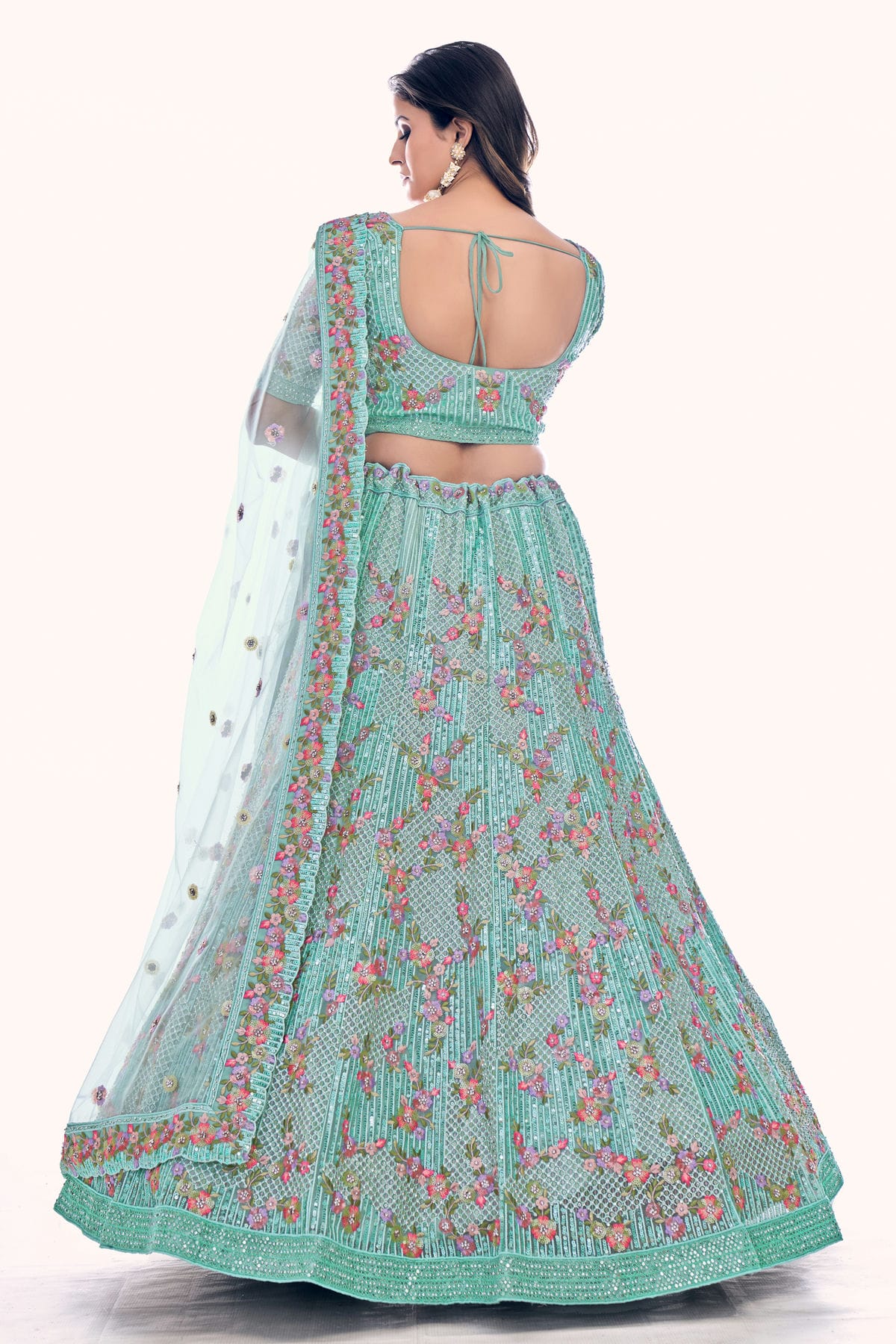 Sky Blue Colour Embroidery Soft Net Lehenga Choli