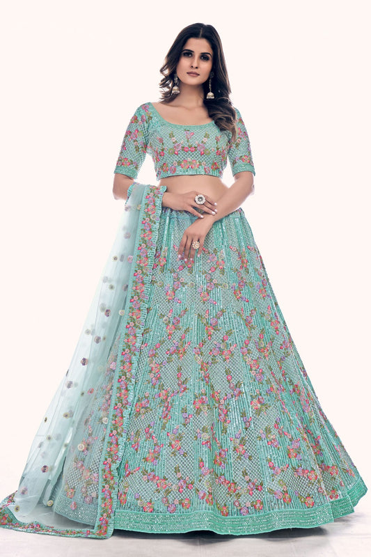 Sky Blue Colour Embroidery Soft Net Lehenga Choli