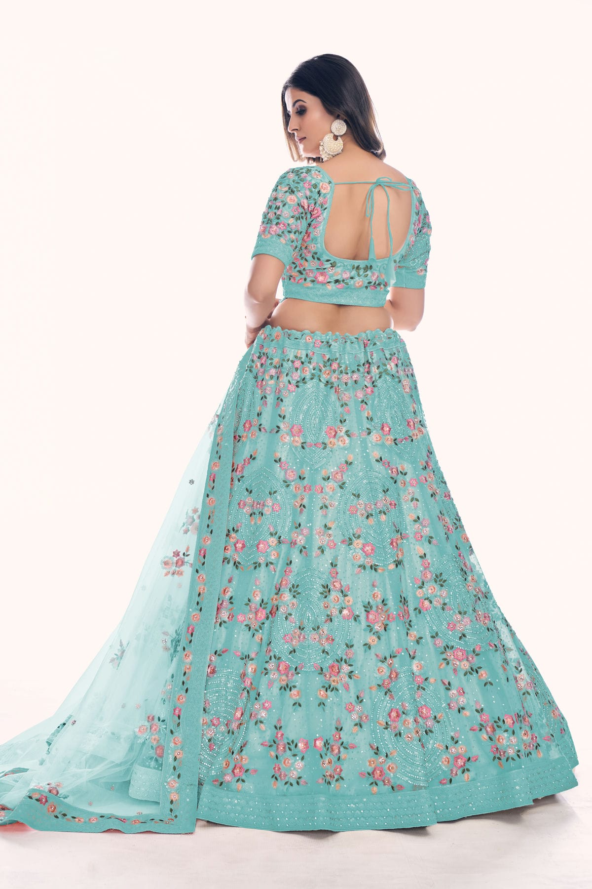 Sky Blue Colour Embroidery Soft Net Lehenga Choli