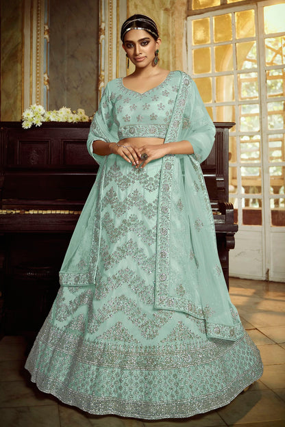 Sky Blue Colour Embroidery Soft Net Lehenga Choli