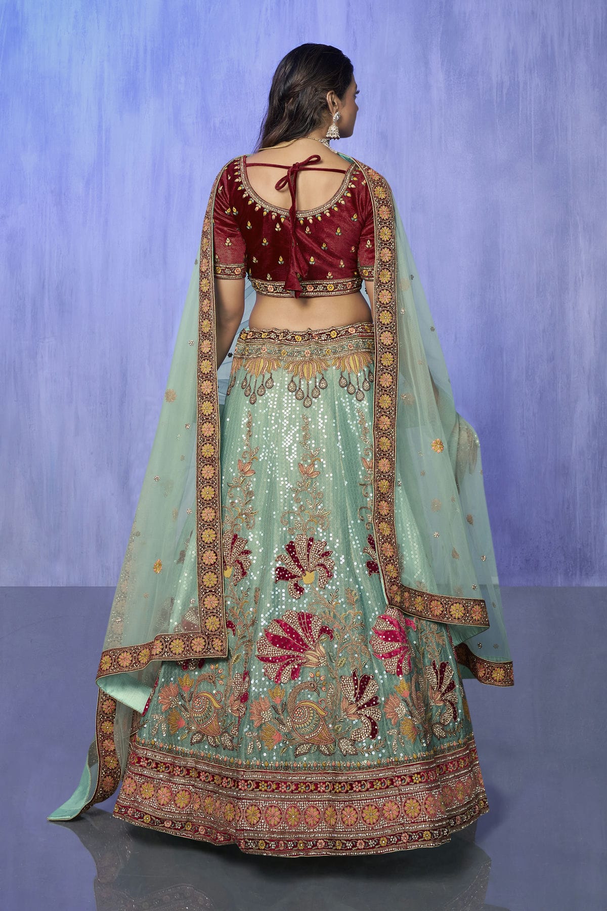 Sky Blue Colour Embroidery Velvet Lehenga Choli