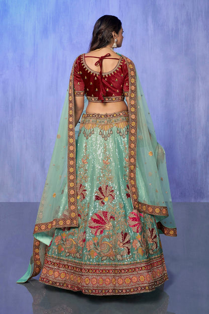 Sky Blue Colour Embroidery Velvet Lehenga Choli