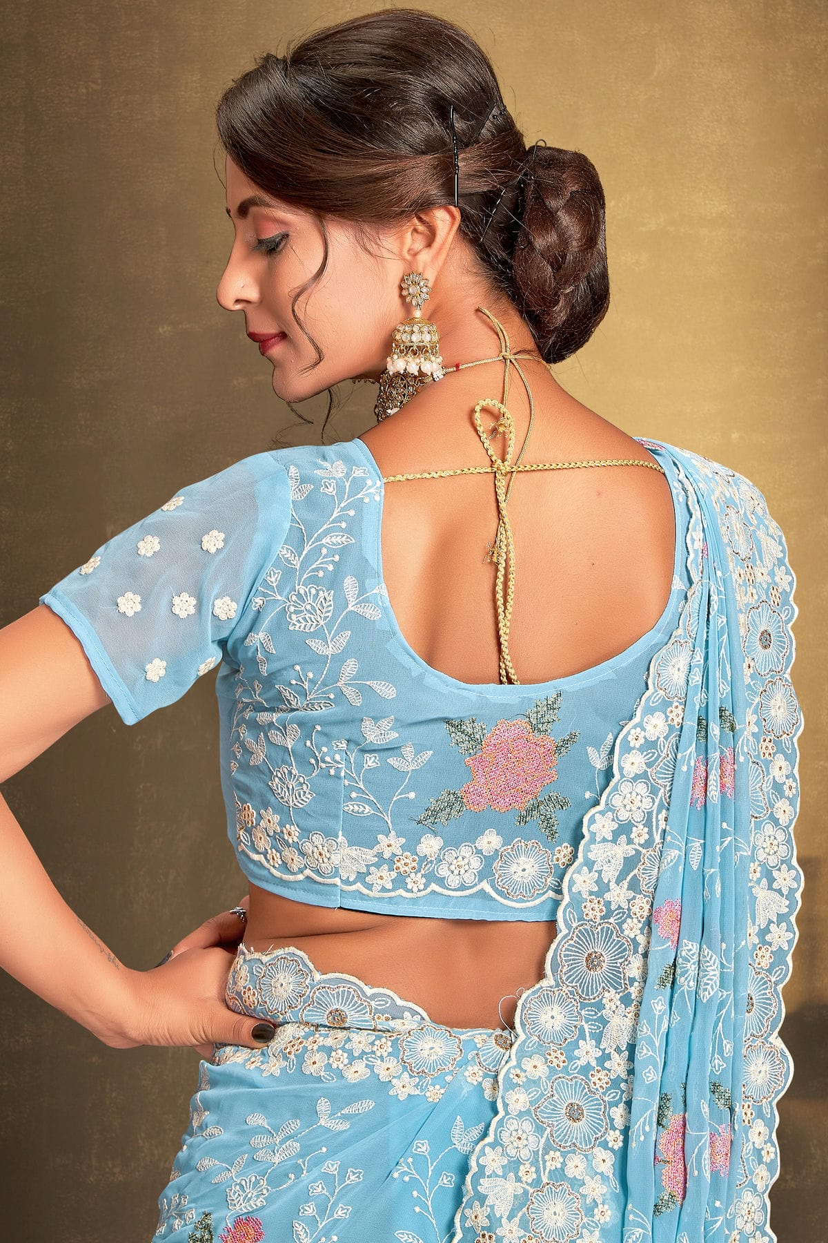 Sky Blue Colour Georgette Designer Saree