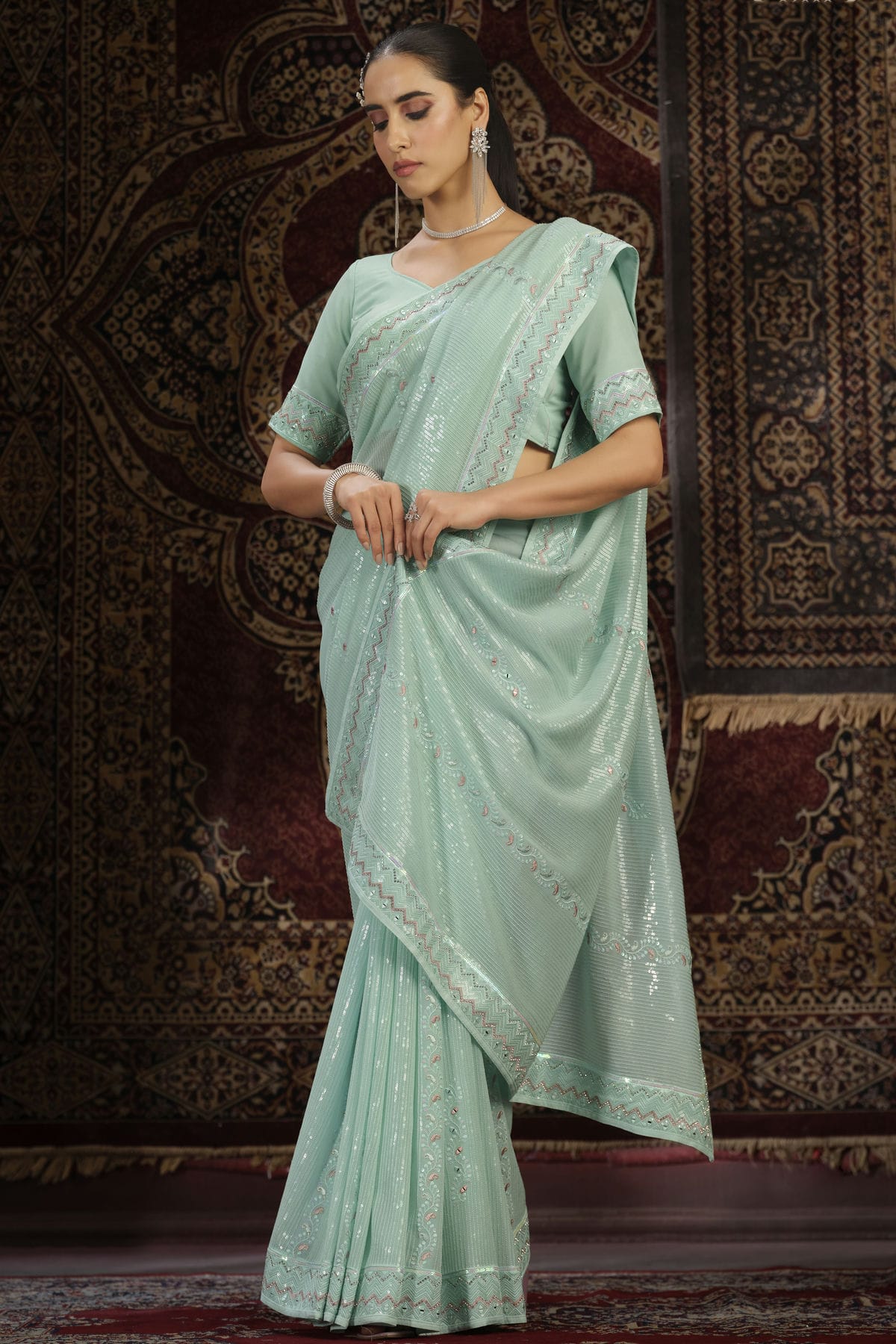 Sky Blue Colour Georgette Designer Saree