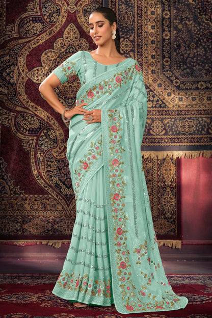 Sky Blue Colour Georgette Designer Saree