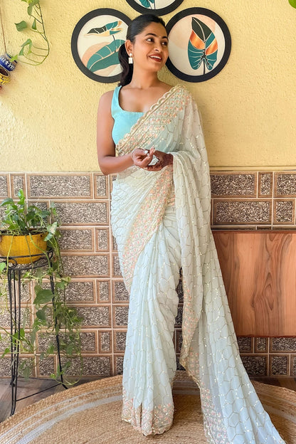 Sky Blue Colour Georgette Saree