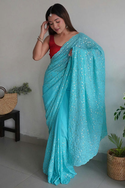 Sky Blue Colour Georgette Saree