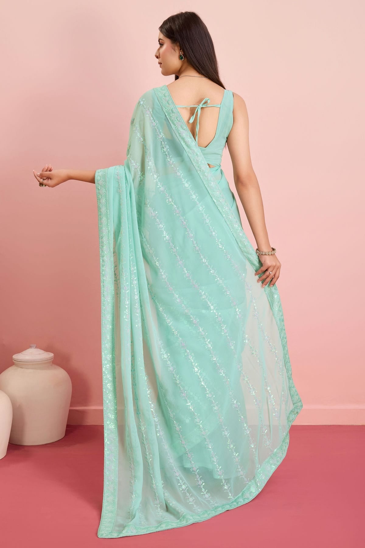 Sky Blue Colour Georgette Saree