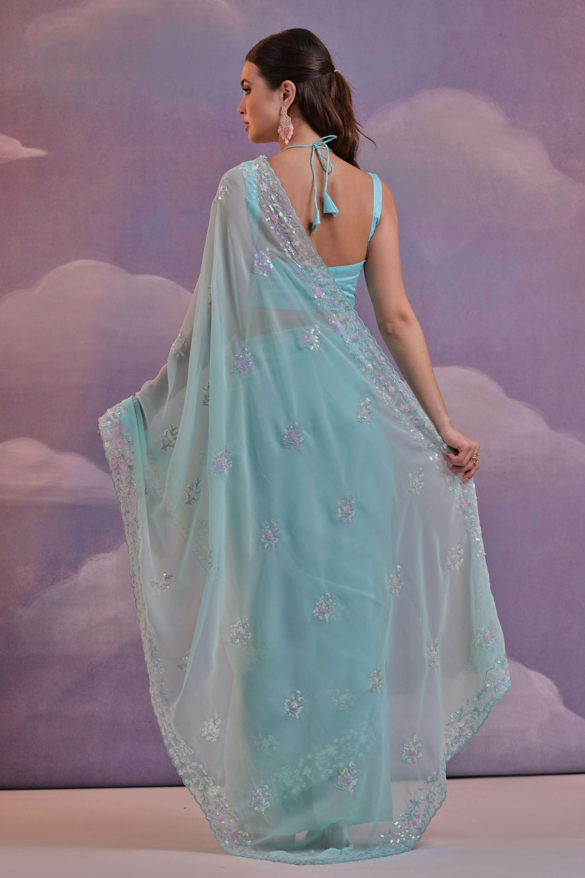 Sky Blue Colour Georgette Saree