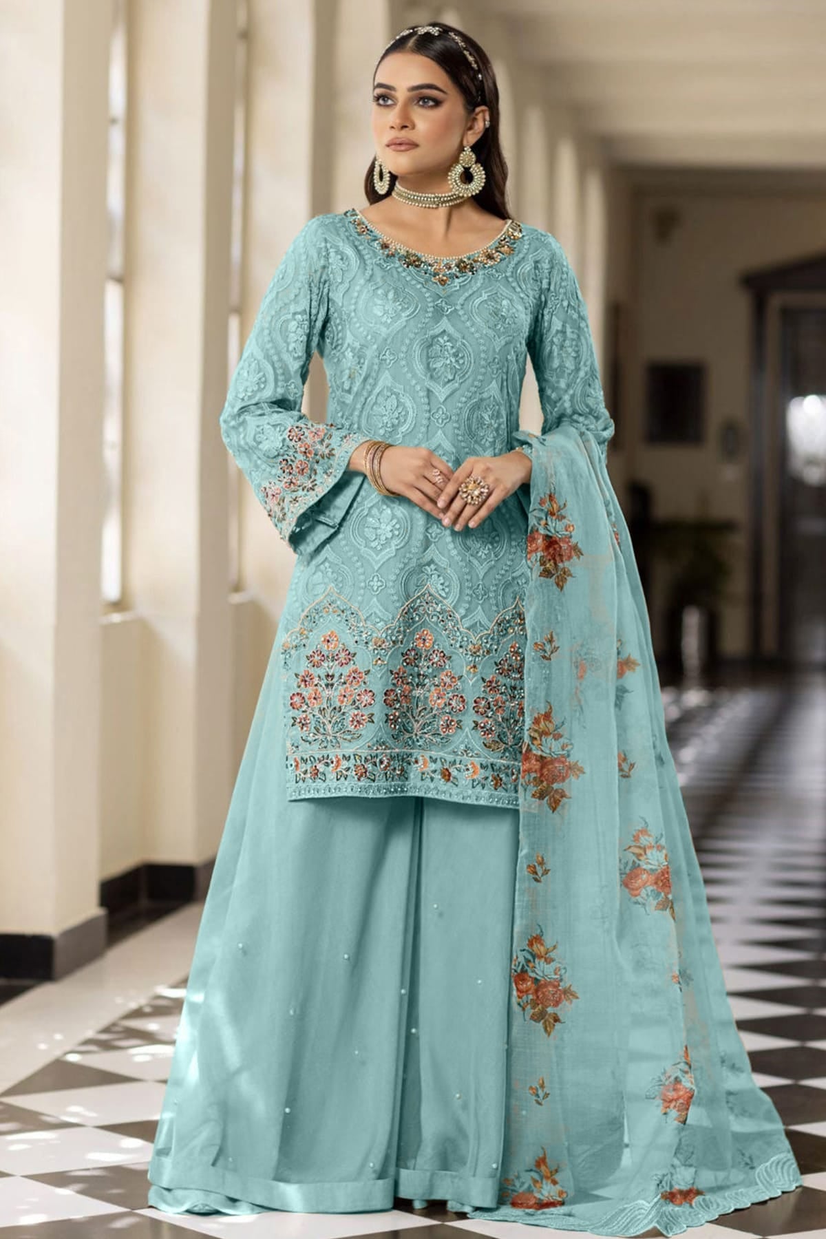 Sky Blue Colour Georgette Semi Stitched Pakistani Suit