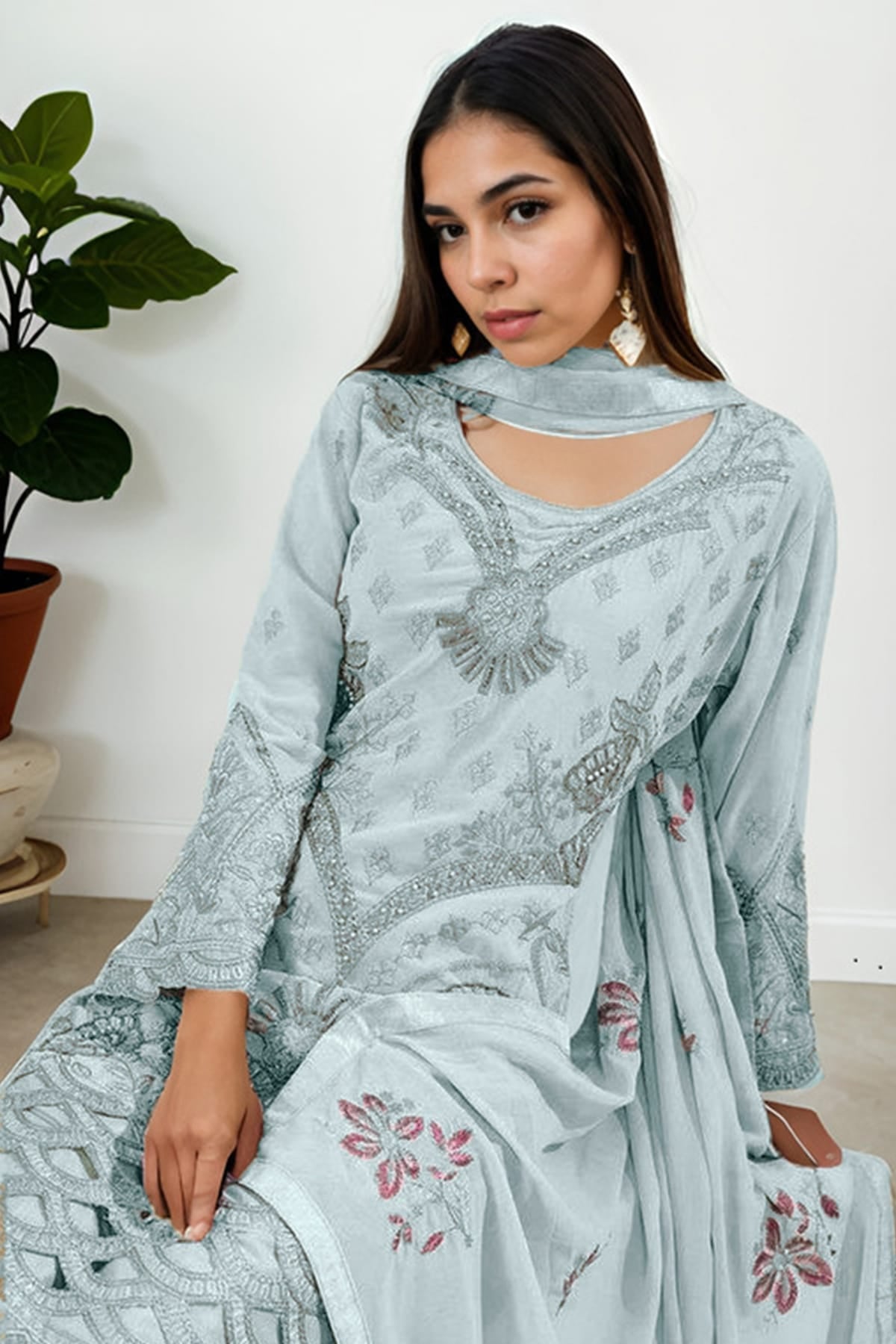 Sky Blue Colour Georgette Semi Stitched Pakistani Suit