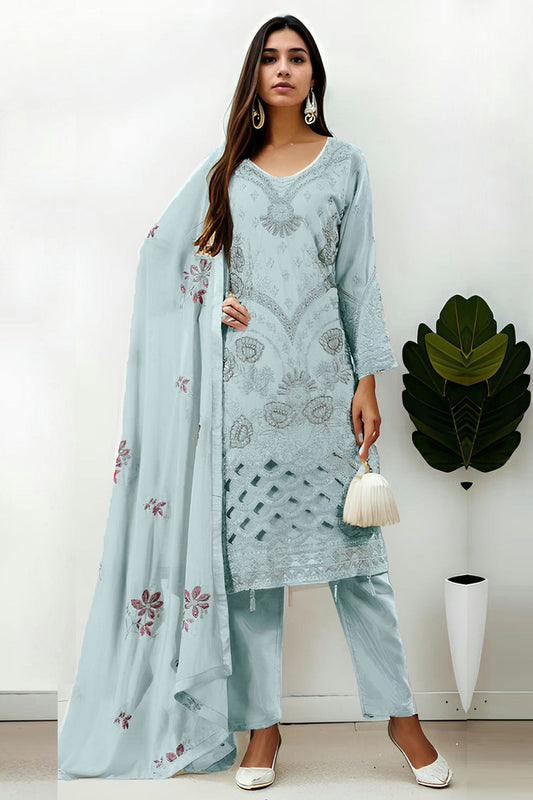 Sky Blue Colour Georgette Semi Stitched Pakistani Suit