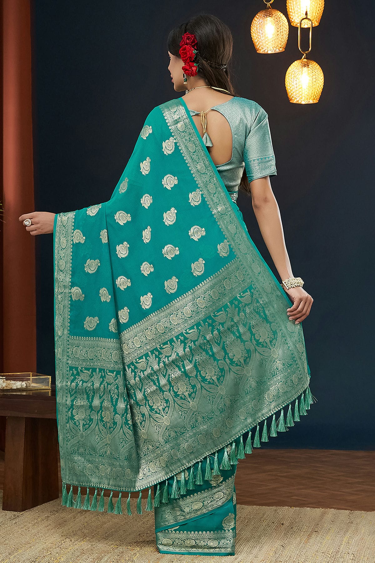 Sky Blue Colour Georgette Traditional Saree