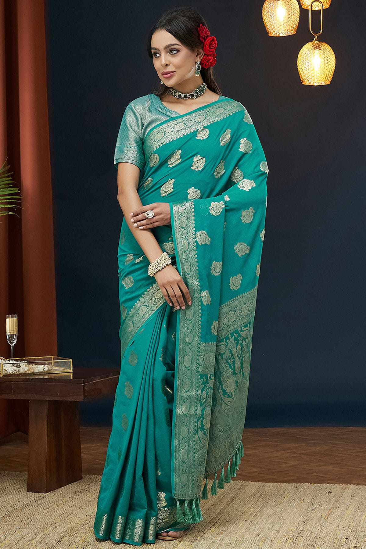 Sky Blue Colour Georgette Traditional Saree