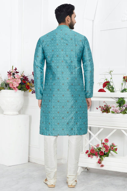 Sky Blue Colour Jacquard Silk Brocade Kurta Pajama VSKP1230225