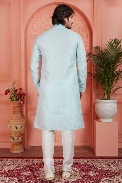 Sky Blue Colour Jacquard Silk Brocade Kurta Pajama VSKP1230227