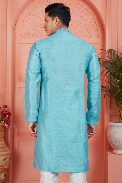 Sky Blue Colour Jacquard Silk Brocade Kurta Pajama VSKP1230230