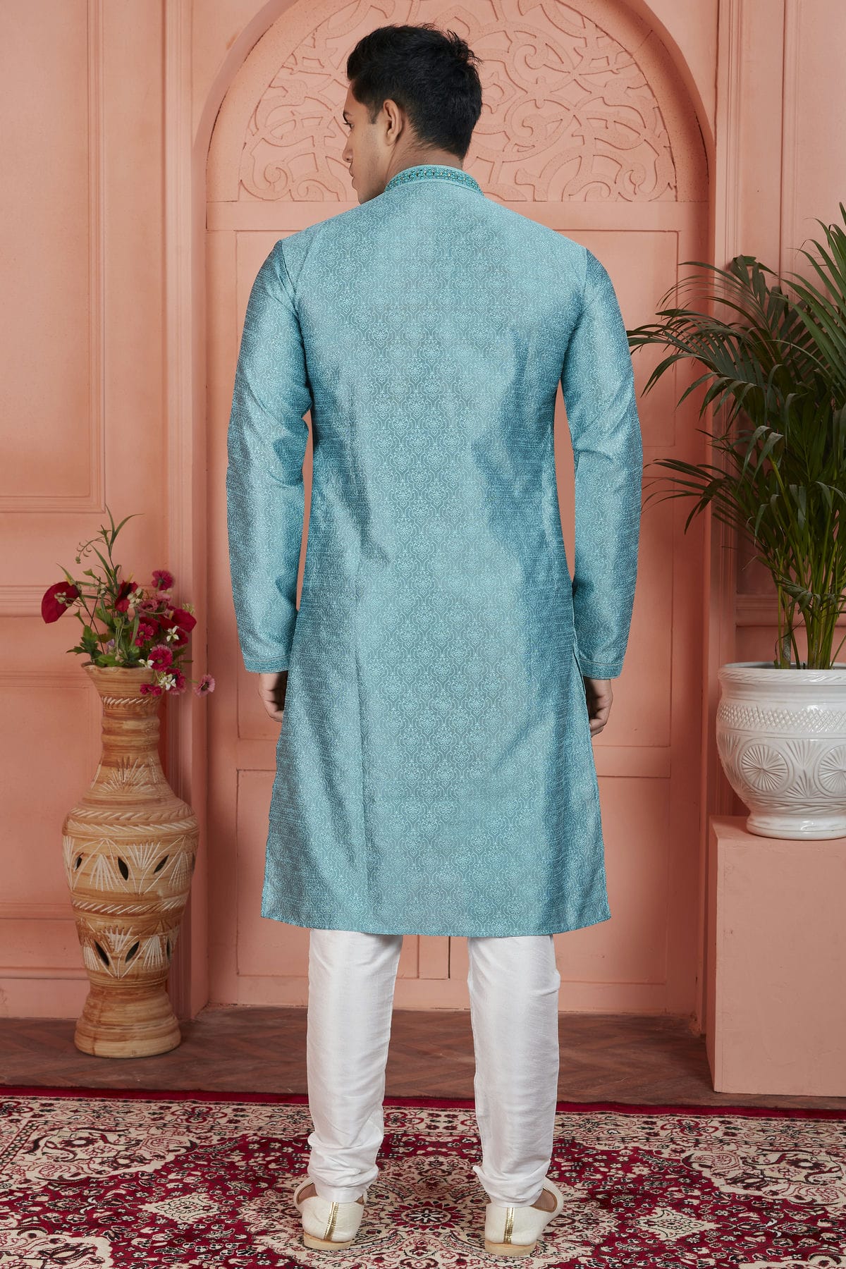 Sky Blue Colour Jacquard Silk Brocade Kurta Pajama VSKP1230232